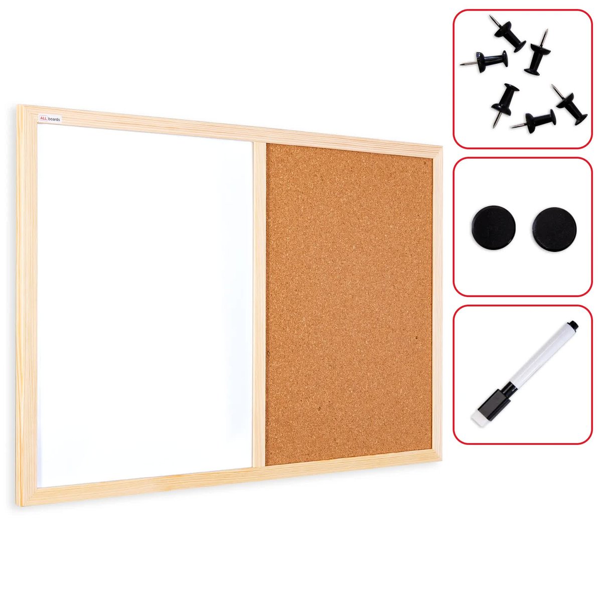 Tablica korkowo magnetyczna 60x40 cm COMBI rama drewniana