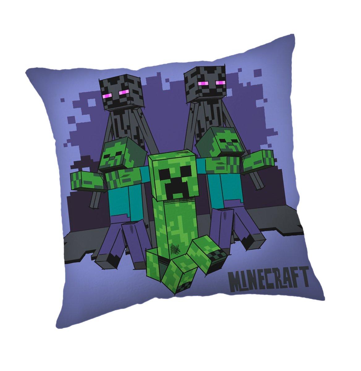 Poduszka dziecięca 40x40 Minecraft Moby przychodzą po ciebie fioletowa