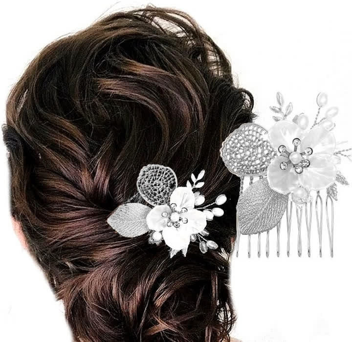 Mały Grzebyk, Ślubna ozdoba do włosów, Kwiat, Srebrny