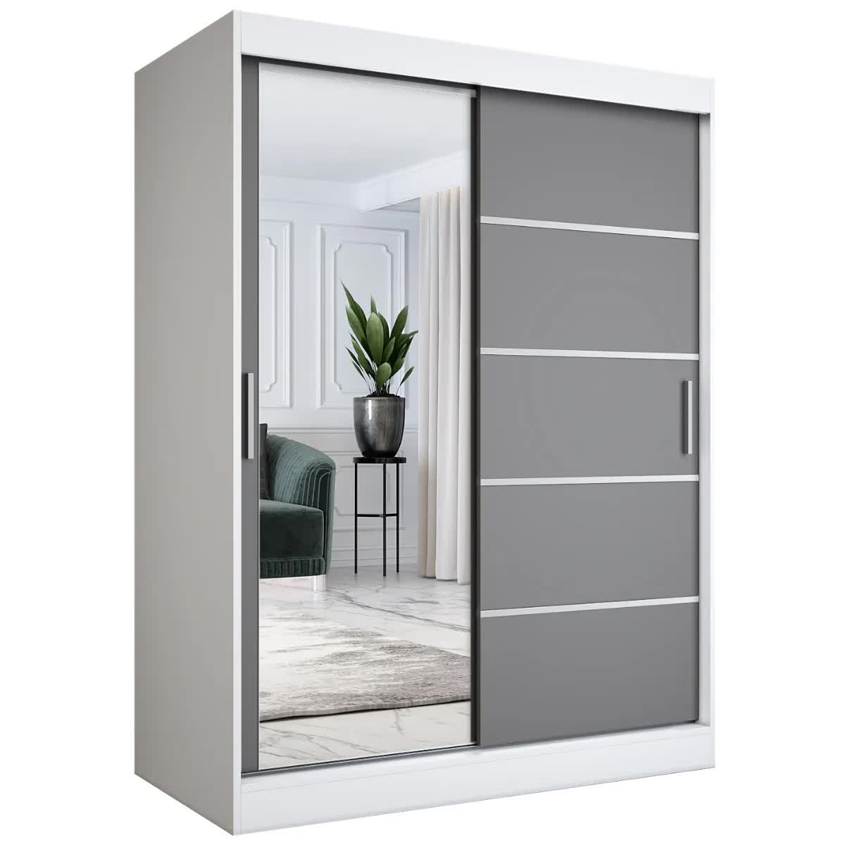 Szafa przesuwna MODUO COMFORT 3 150 biała mat/antracyt z lustrem