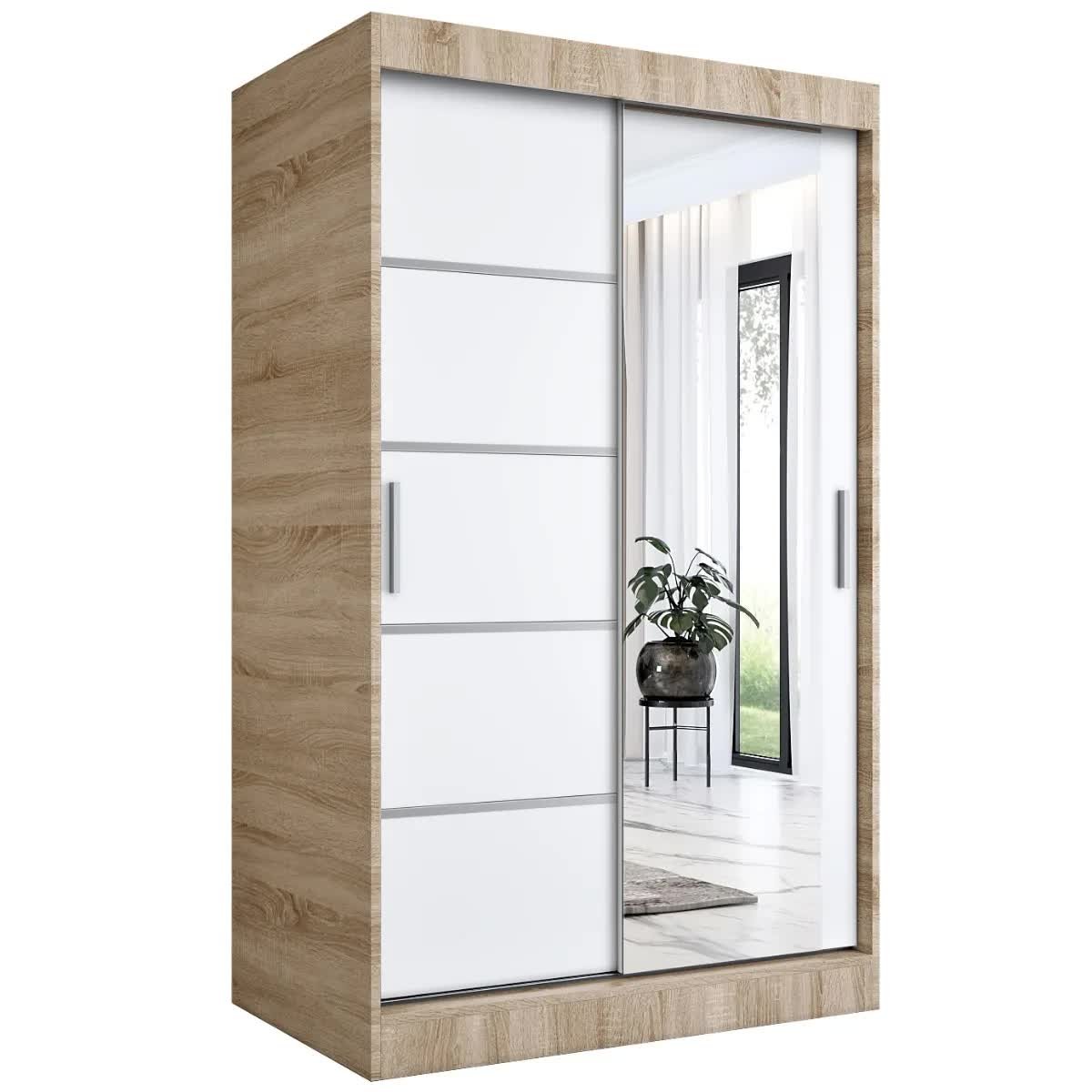Szafa przesuwna MODUO COMFORT 2 120 dąb sonoma/biała mat z lustrem
