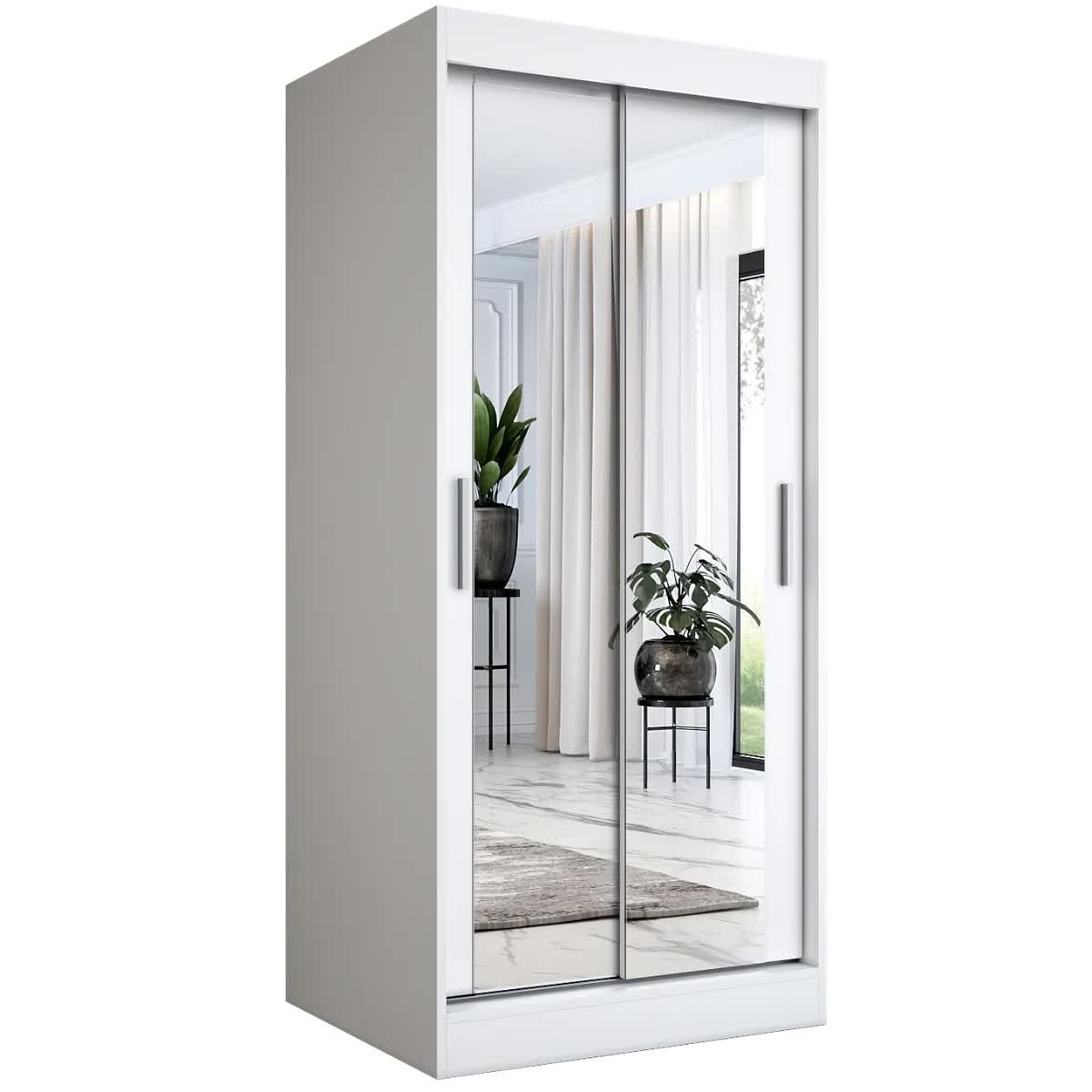 Szafa przesuwna MODUO COMFORT 90 biała mat z dwoma lustrami