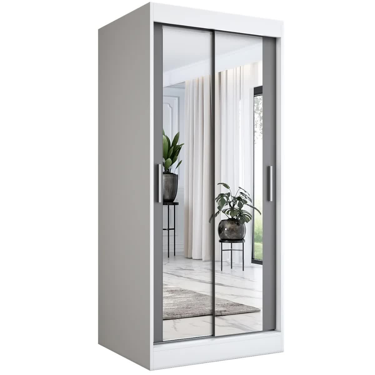 Szafa przesuwna MODUO COMFORT 90 biała mat/antracyt z dwoma lustrami