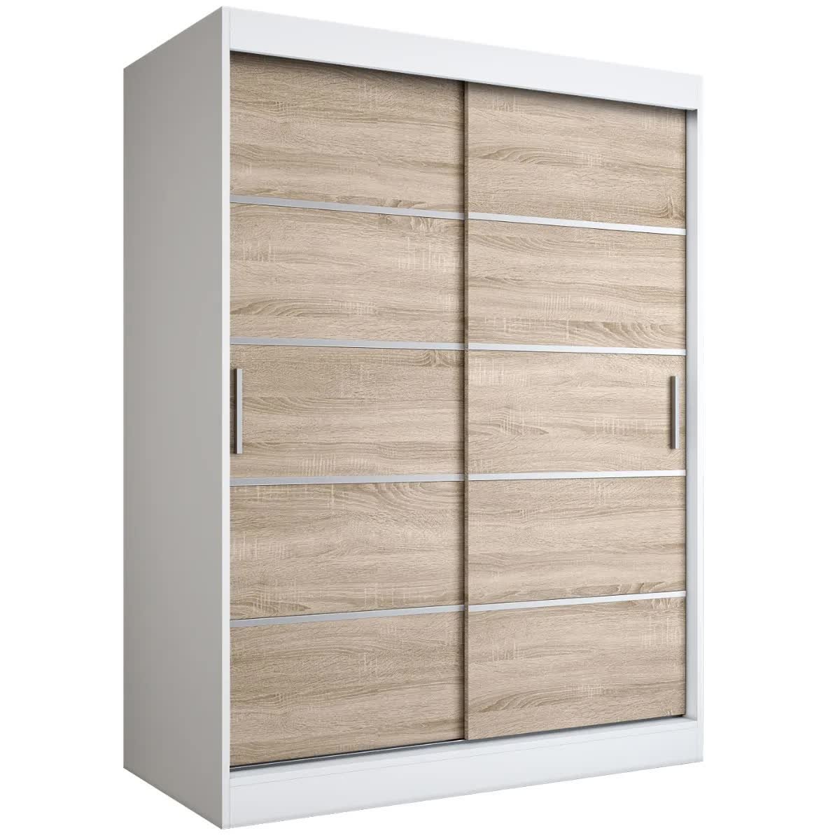 Szafa przesuwna MODUO COMFORT 150 biała mat/dąb sonoma z listwami