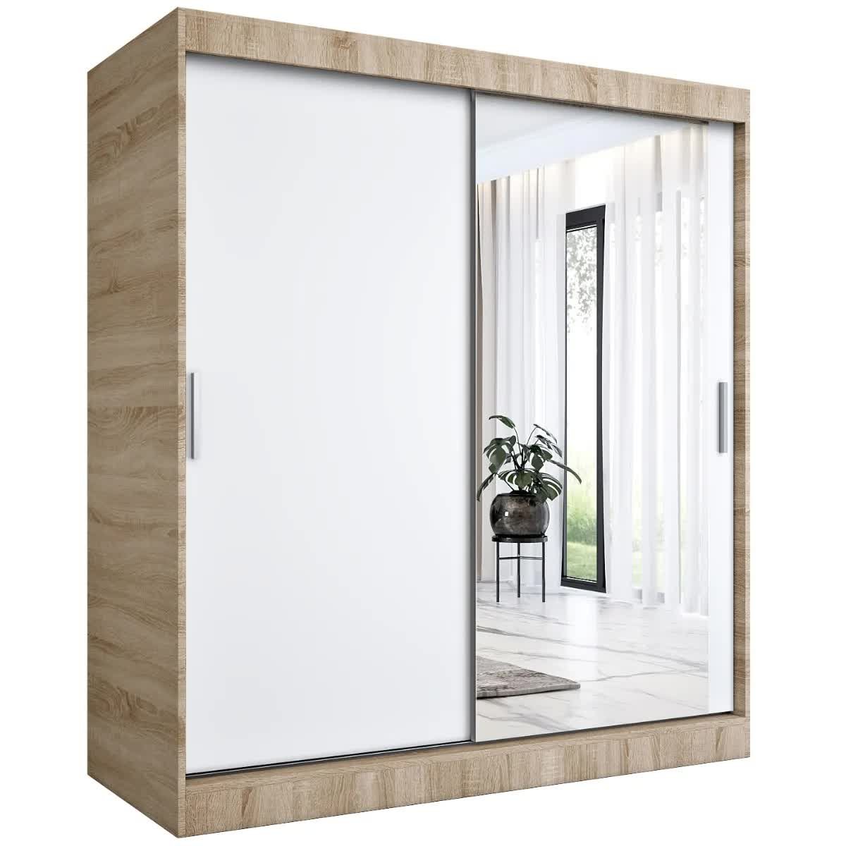 Szafa przesuwna MODUO COMFORT 180 dąb sonoma/biała mat z lustrem po prawej