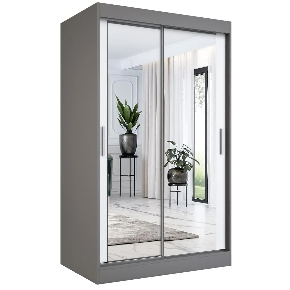 Szafa przesuwna MODUO COMFORT 120 antracyt/biała mat z dwoma lustrami