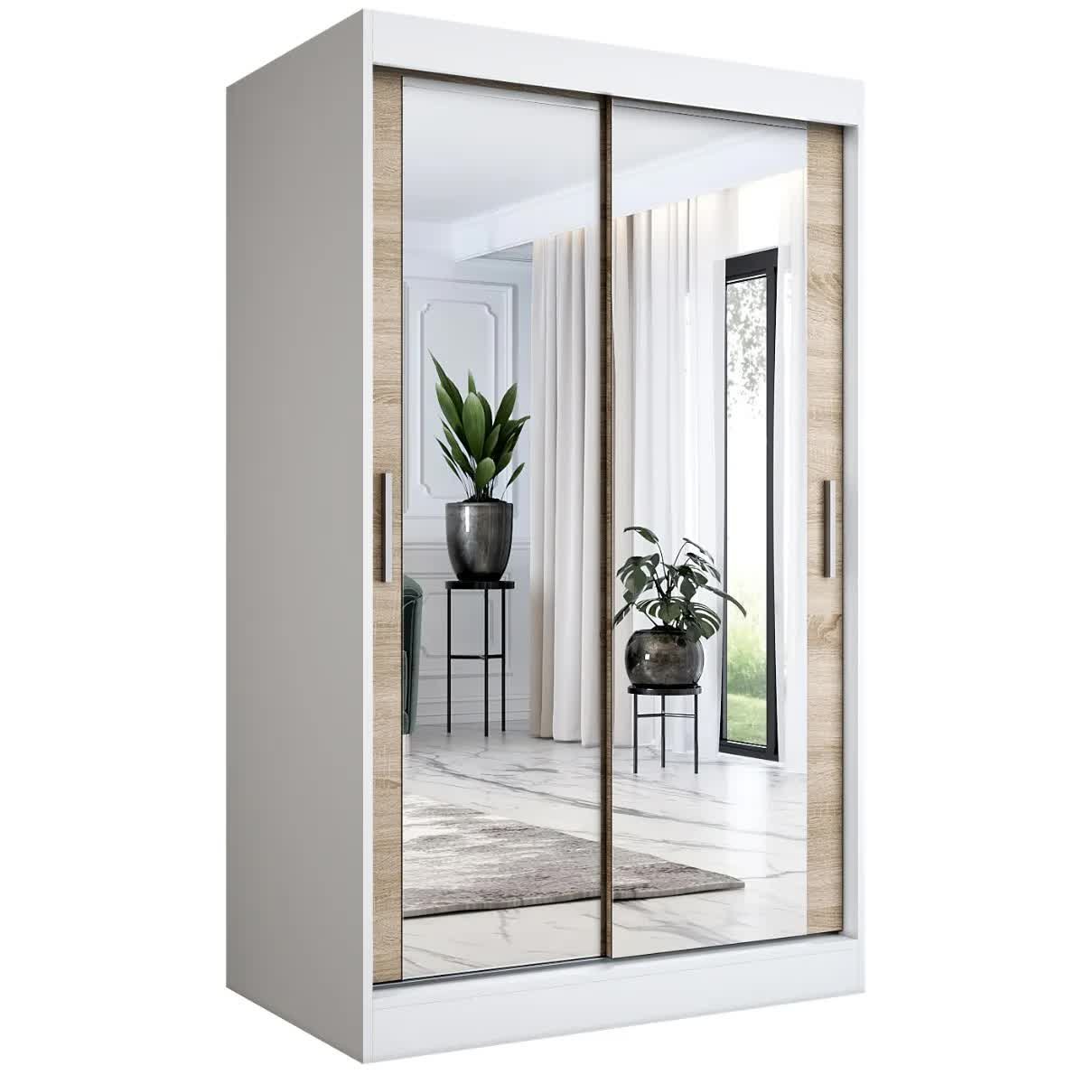 Szafa przesuwna MODUO COMFORT 120 biała mat/dąb sonoma z dwoma lustrami