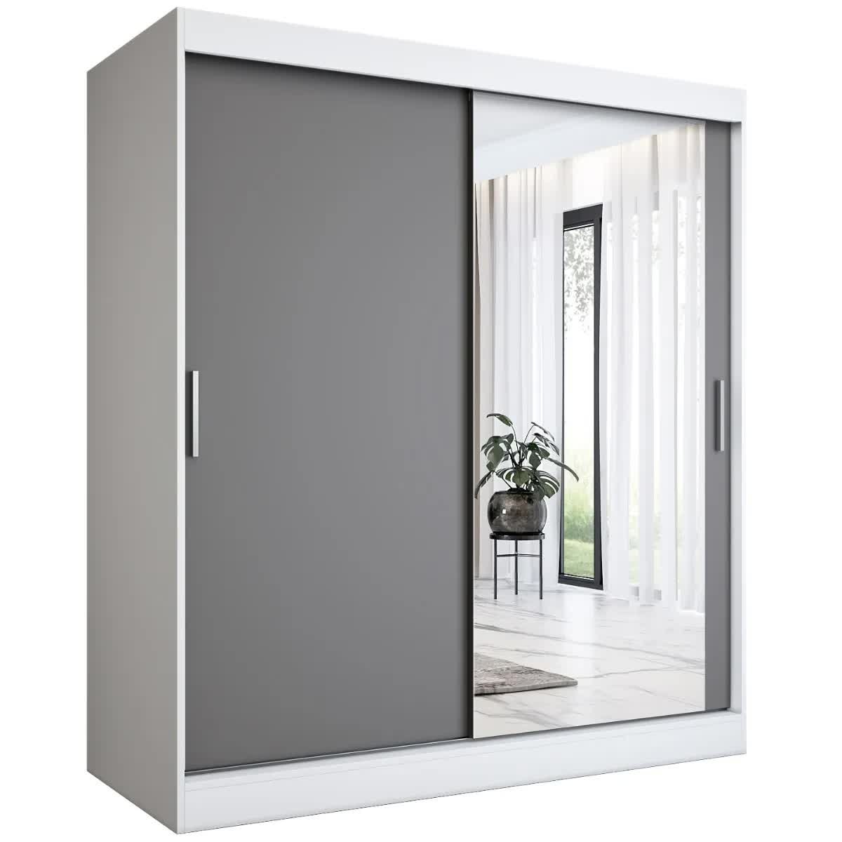 Szafa przesuwna MODUO COMFORT 180 biała mat/antracyt z lustrem po prawej