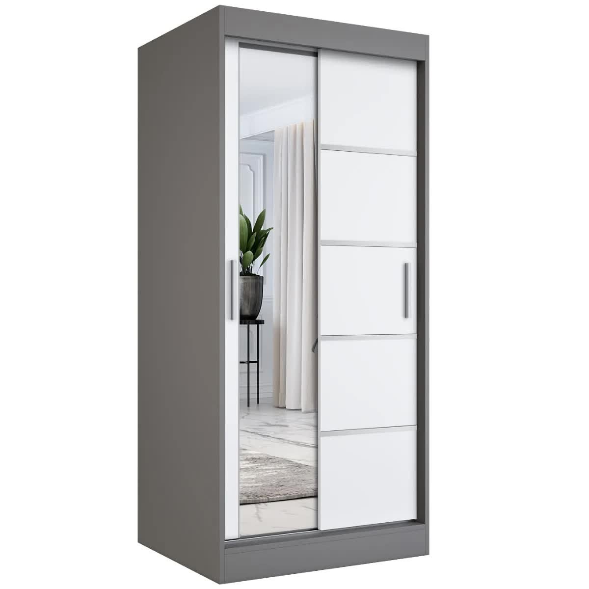 Szafa przesuwna MODUO COMFORT 3 90 antracyt/biała mat z lustrem