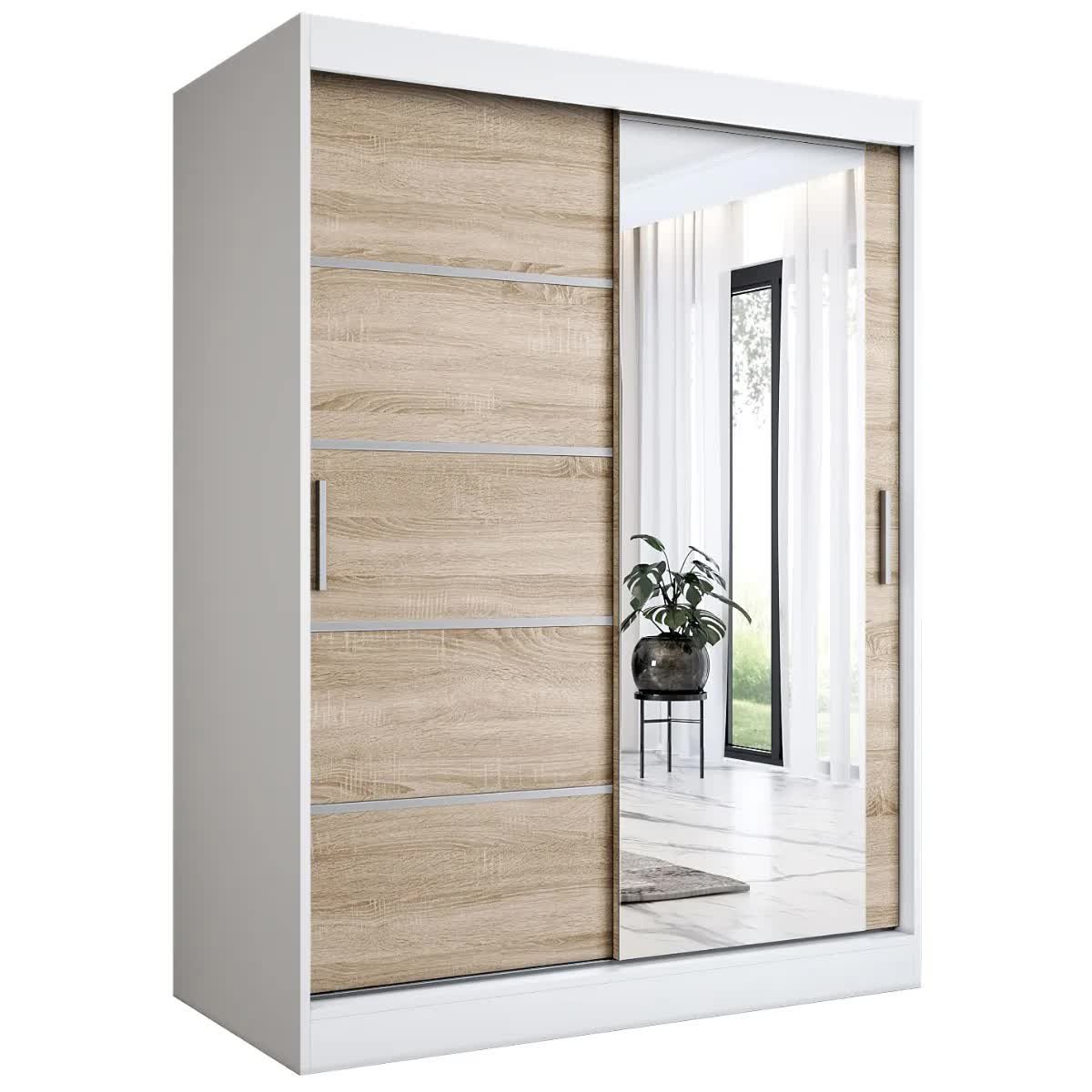 Szafa przesuwna MODUO COMFORT 2 150 biała mat/dąb sonoma z lustrem