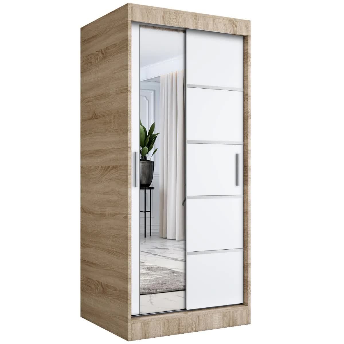 Szafa przesuwna MODUO COMFORT 3 90 dąb sonoma/biała mat z lustrem