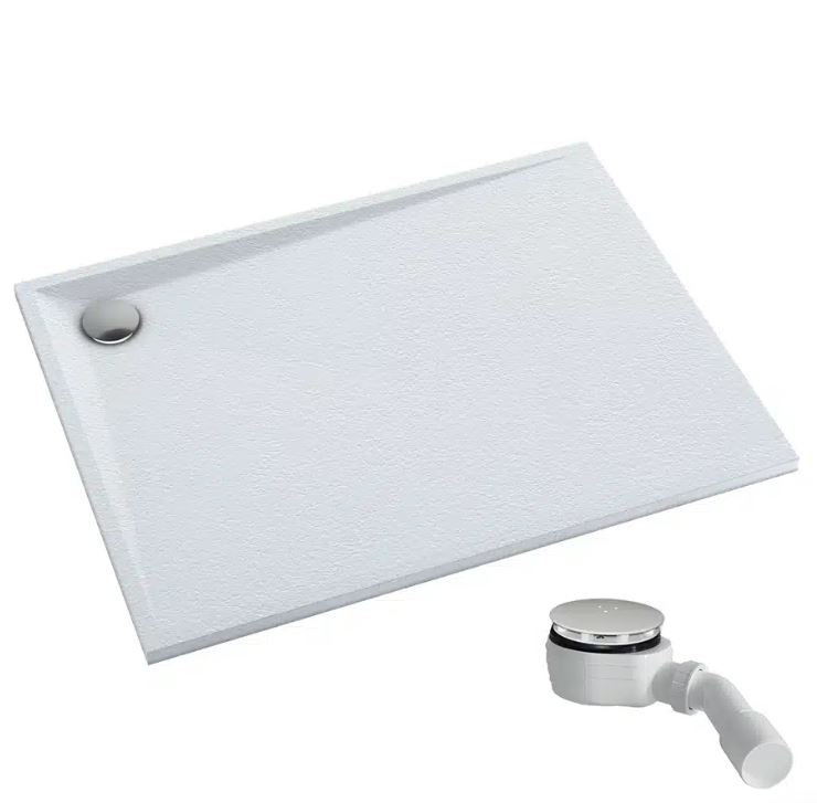 Brodzik prostokątny Schedpol Etrusco biały kamień kompozyt 90x100x3 3.469/B/ST