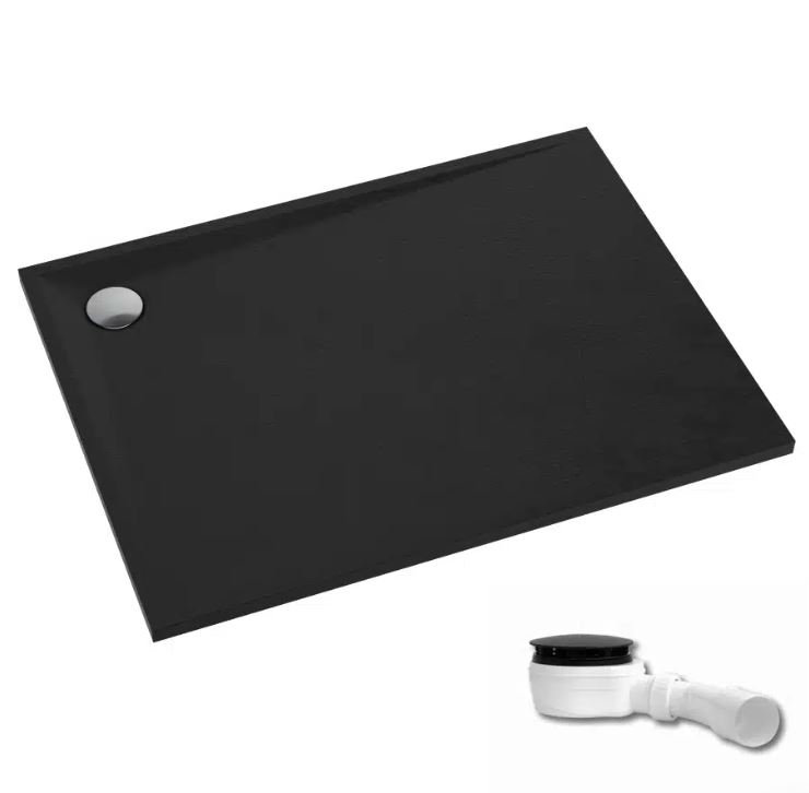 Brodzik prostokątny Schedpol Etrusco czarny kamień kompozyt 80x140x3 3.467/C/ST