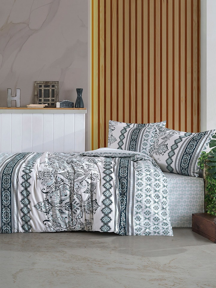 Elizabed Komplet pościeli renforcé w kolorze biało-ciemnozielonym