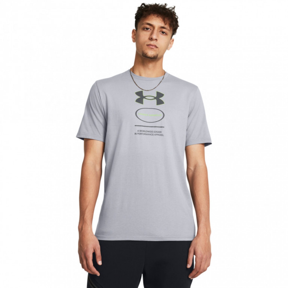 Męski t-shirt z nadrukiem Under Armour UA M Branded Gel Stack Ss - szary - UNDER ARMOUR