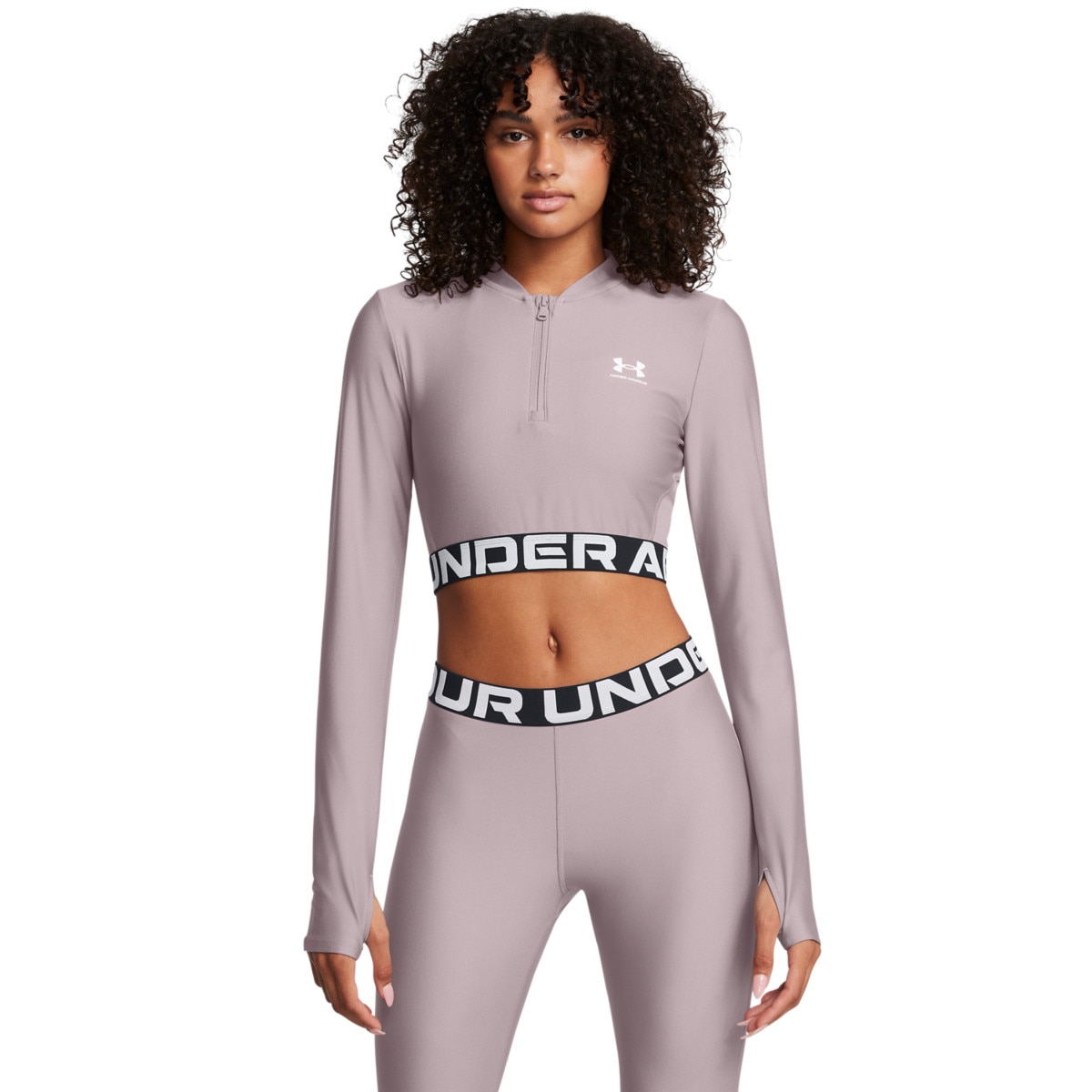 Damski longsleeve treningowy Under Armour Heatgear Rib 1/4 Zip Ls - beżowy - UNDER ARMOUR
