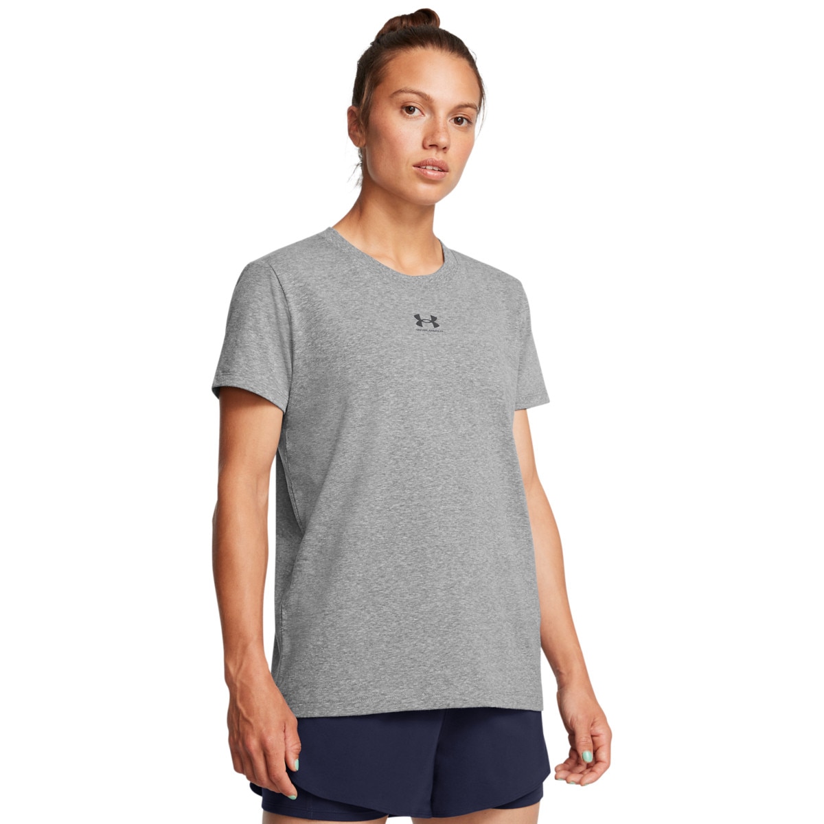 Damski t-shirt z nadrukiem Under Armour Campus Core Ss - szary - UNDER ARMOUR