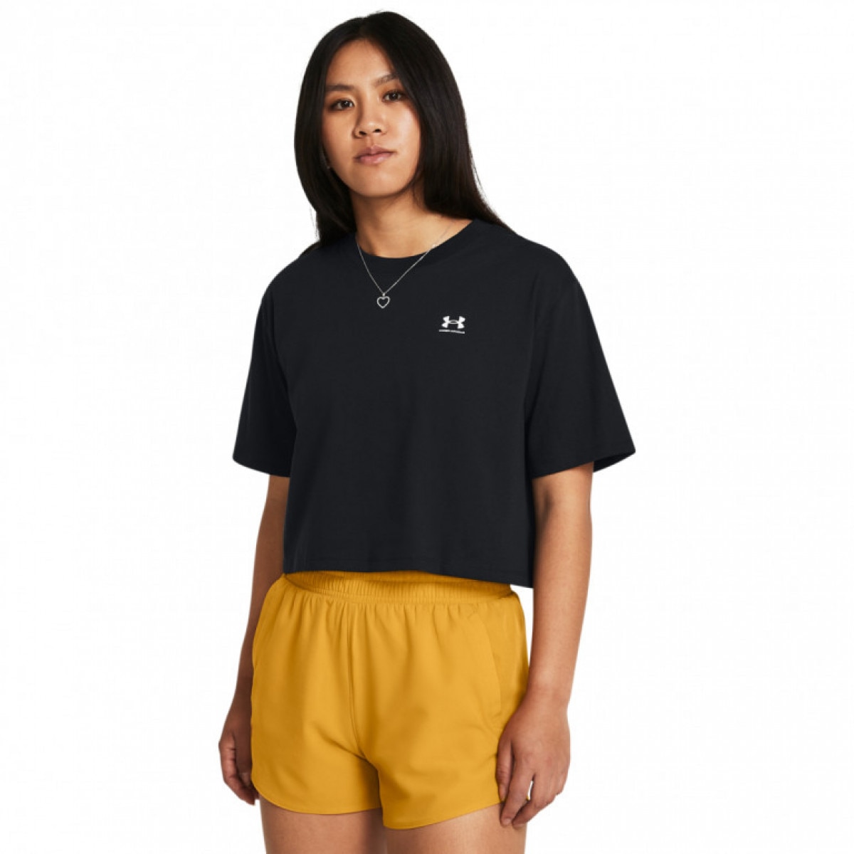 Damski t-shirt crop-top Under Armour UA W Boxy Crop Logo Ss - czarny - UNDER ARMOUR