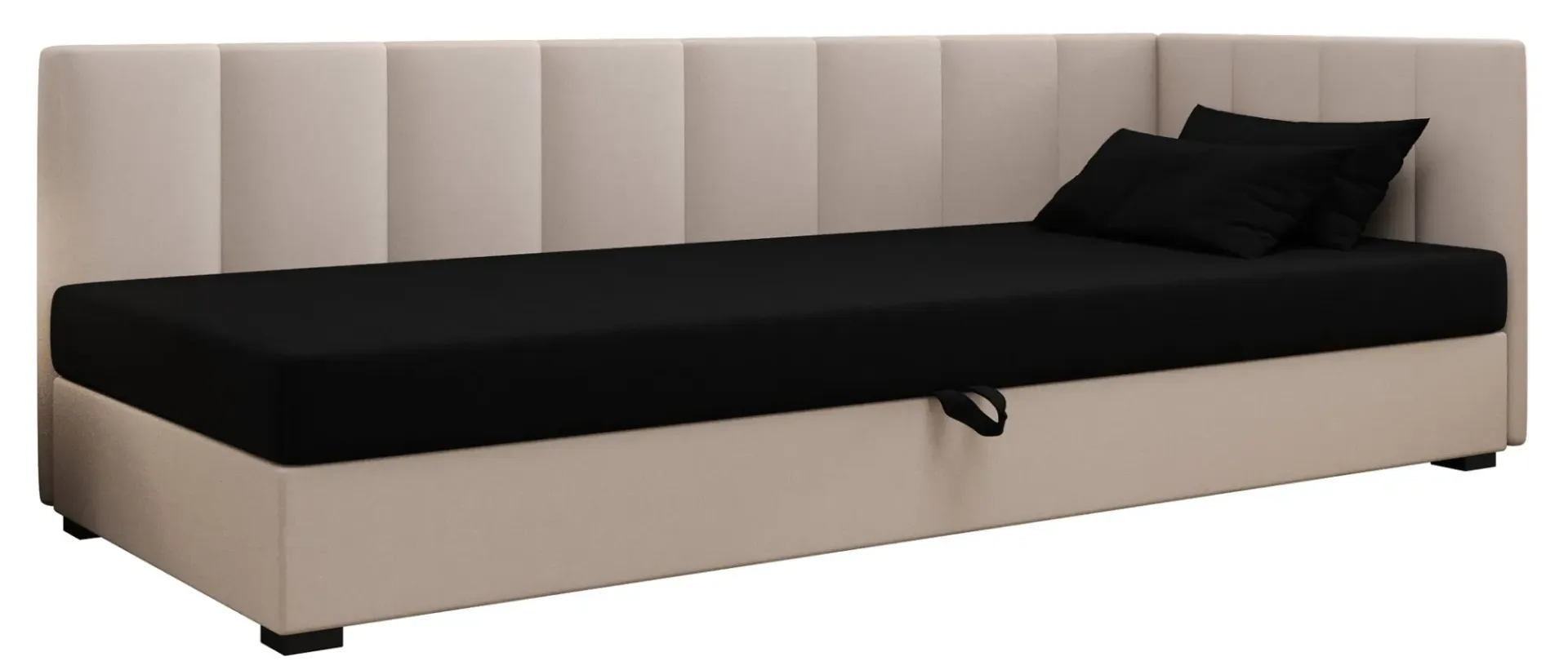 Nowoczesny tapczan z pionowym pikowaniem czarny + ecru W1-F61