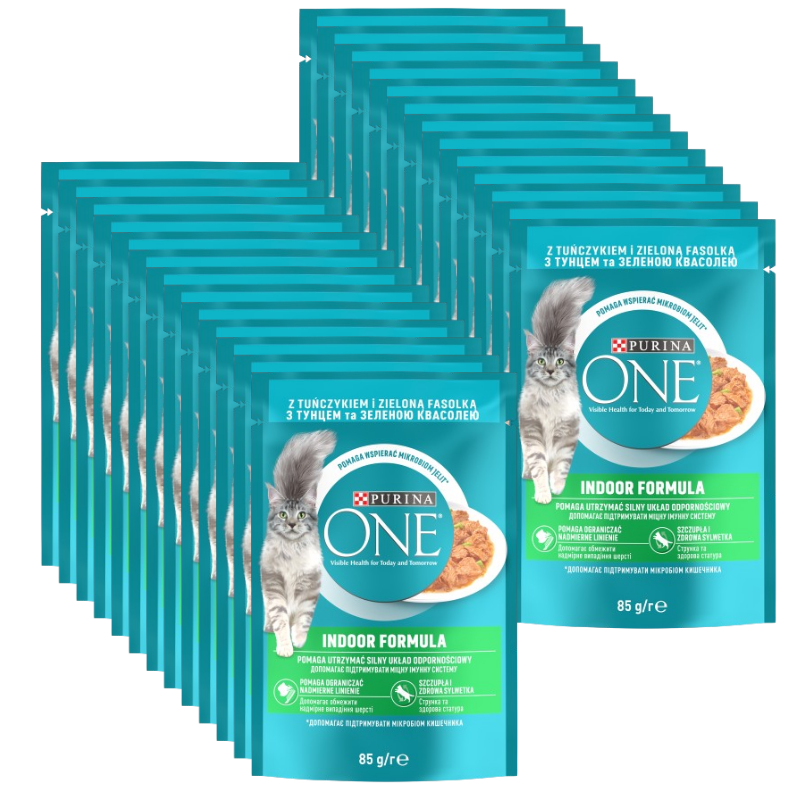 Purina One Indoor Formula Karma dla kotów z tuńczykiem i zielona fasolką 26x85 g