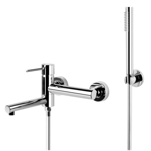 CORSAN - Bateria LUGO wannowo-natryskowa ścienna ze składaną wylewką z punktowym zestawem natryskowym chrom CMZ7541CH -
