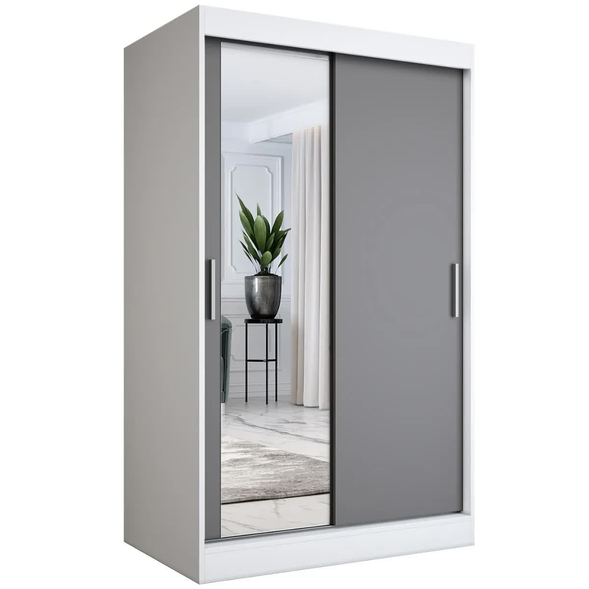 Szafa przesuwna MODUO COMFORT 120 biała mat/antracyt z lustrem po lewej