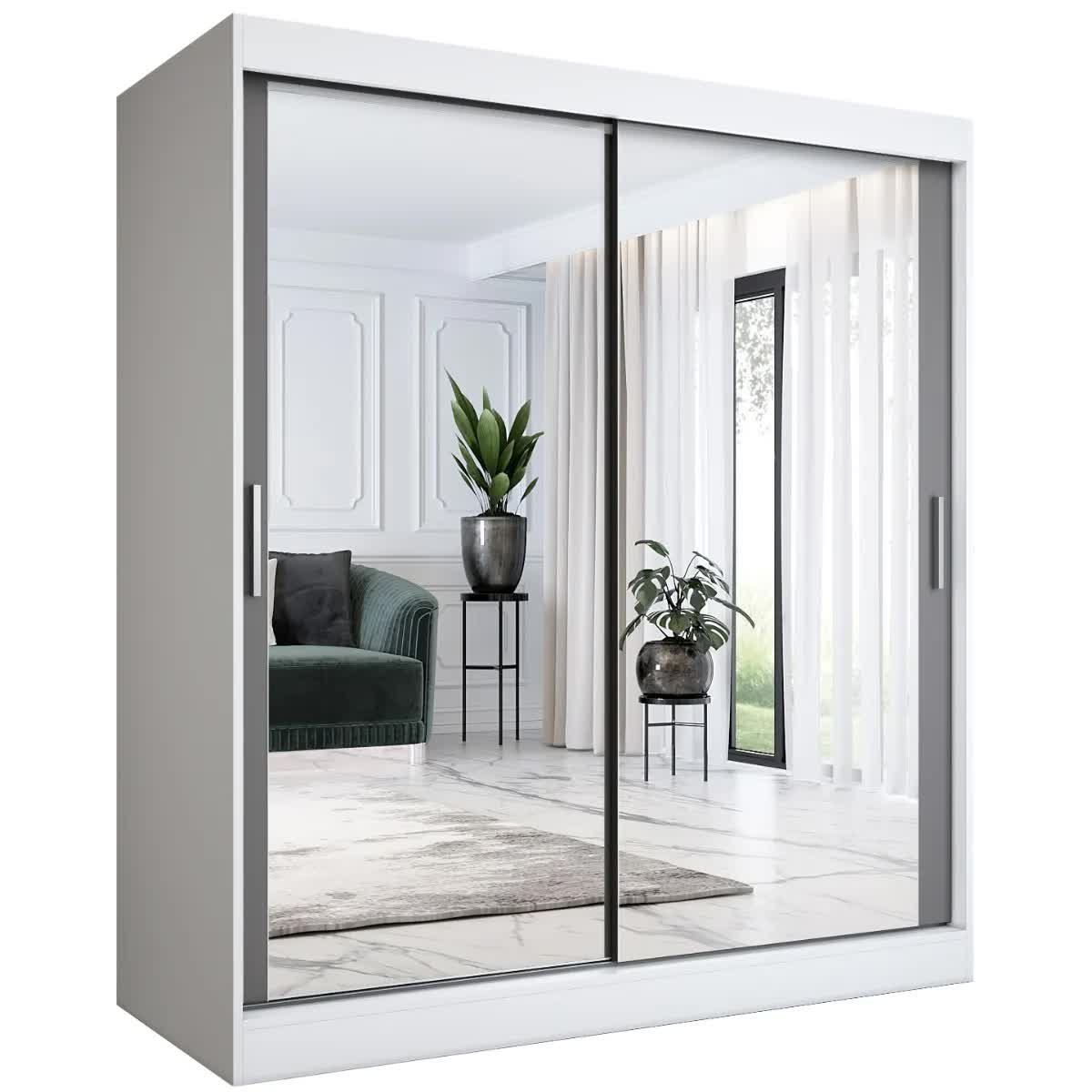 Szafa przesuwna MODUO COMFORT 180 biała mat/antracyt z dwoma lustrami