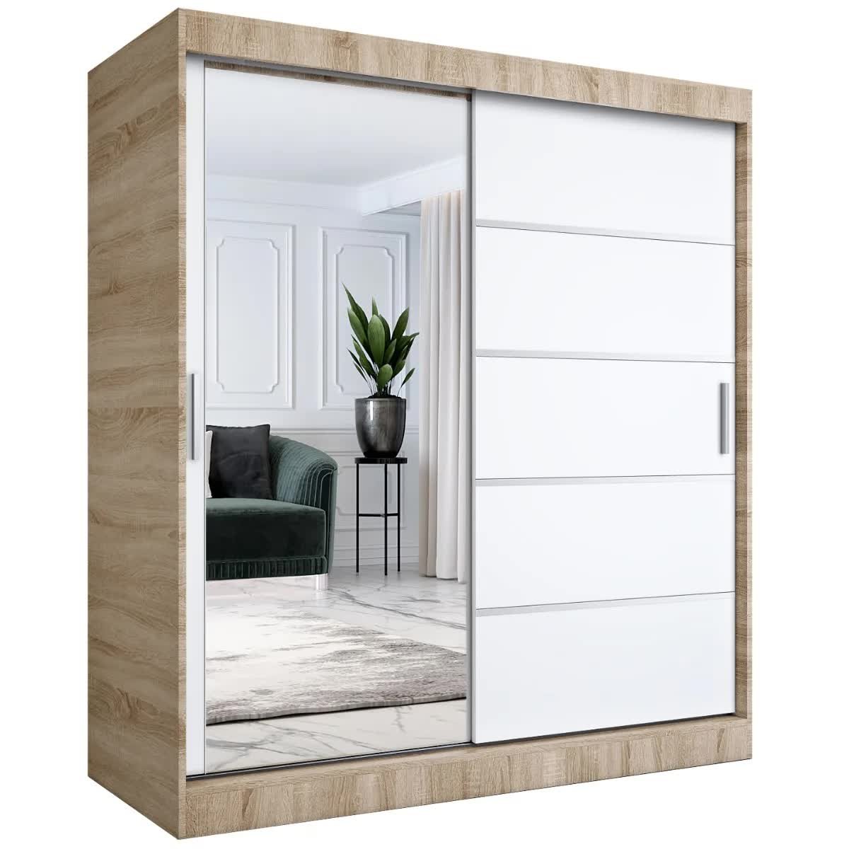 Szafa przesuwna MODUO COMFORT 3 180 dąb sonoma/biała mat z lustrem