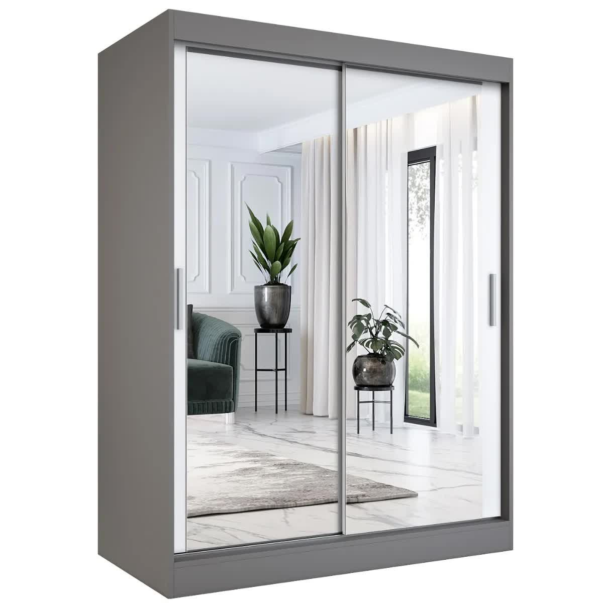 Szafa przesuwna MODUO COMFORT 150 antracyt/biała mat z dwoma lustrami