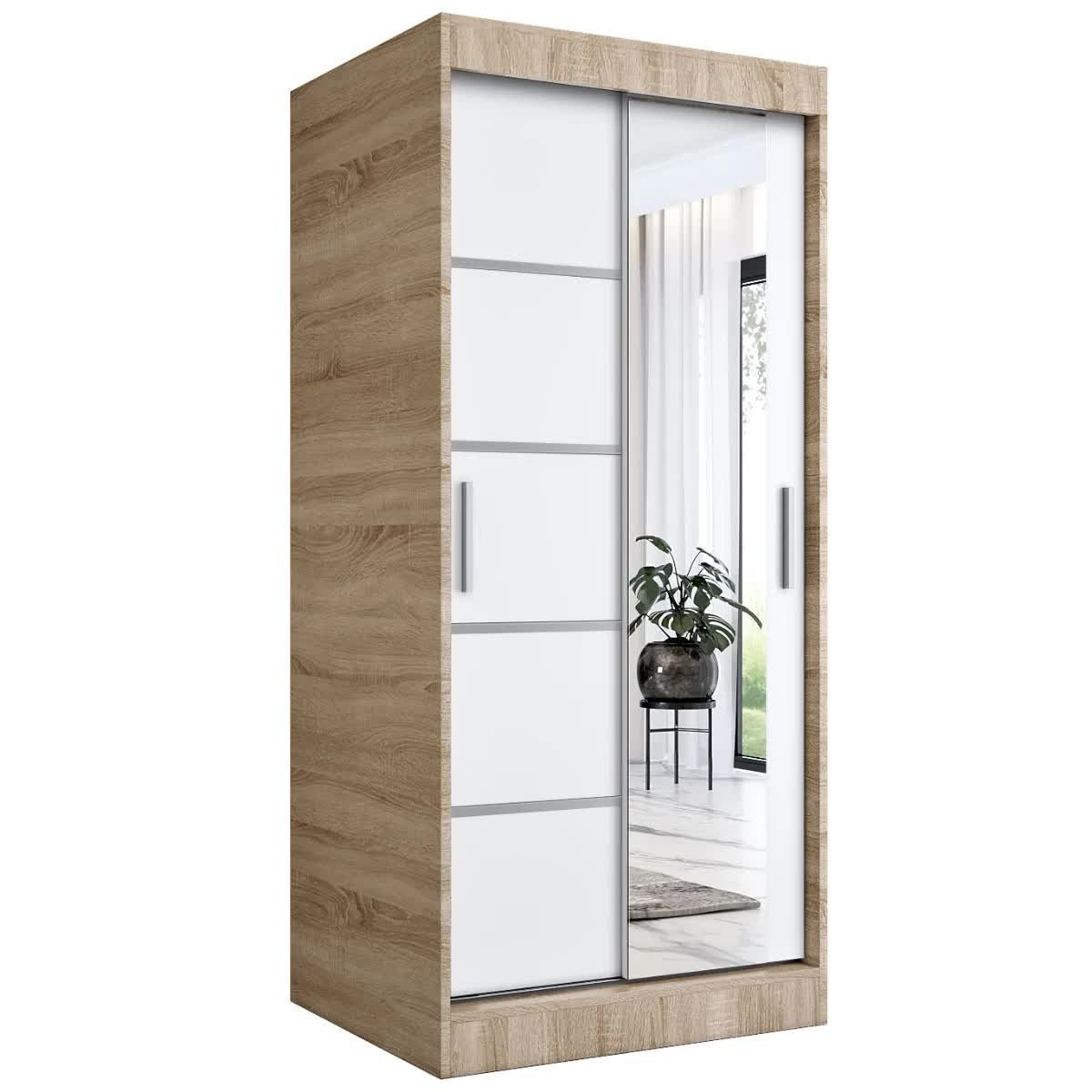 Szafa przesuwna MODUO COMFORT 2 90 dąb sonoma/biała mat z lustrem