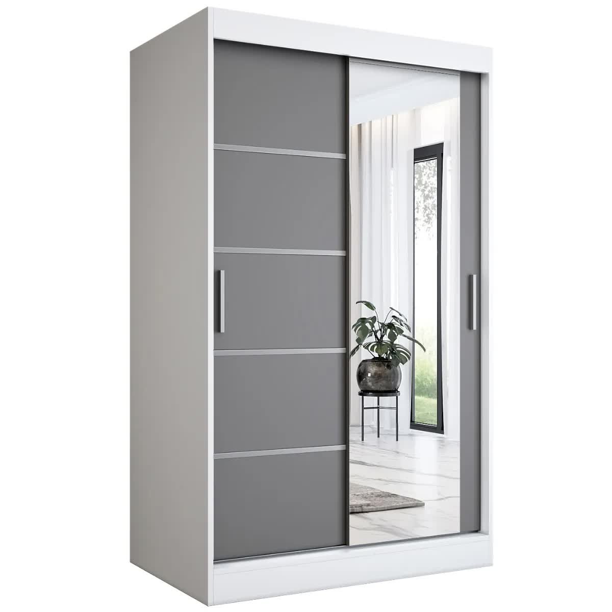 Szafa przesuwna MODUO COMFORT 2 120 biała mat/antracyt z lustrem