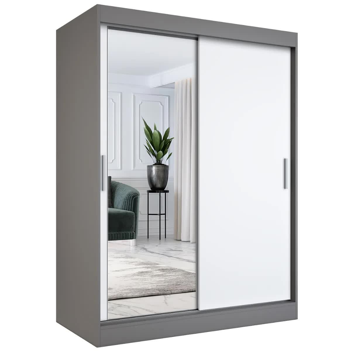 Szafa przesuwna MODUO COMFORT 150 antracyt/biała mat z lustrem po lewej