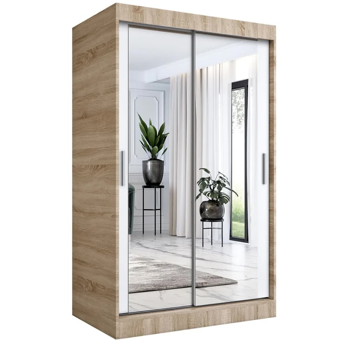 Szafa przesuwna MODUO COMFORT 120 dąb sonoma/biała mat z dwoma lustrami