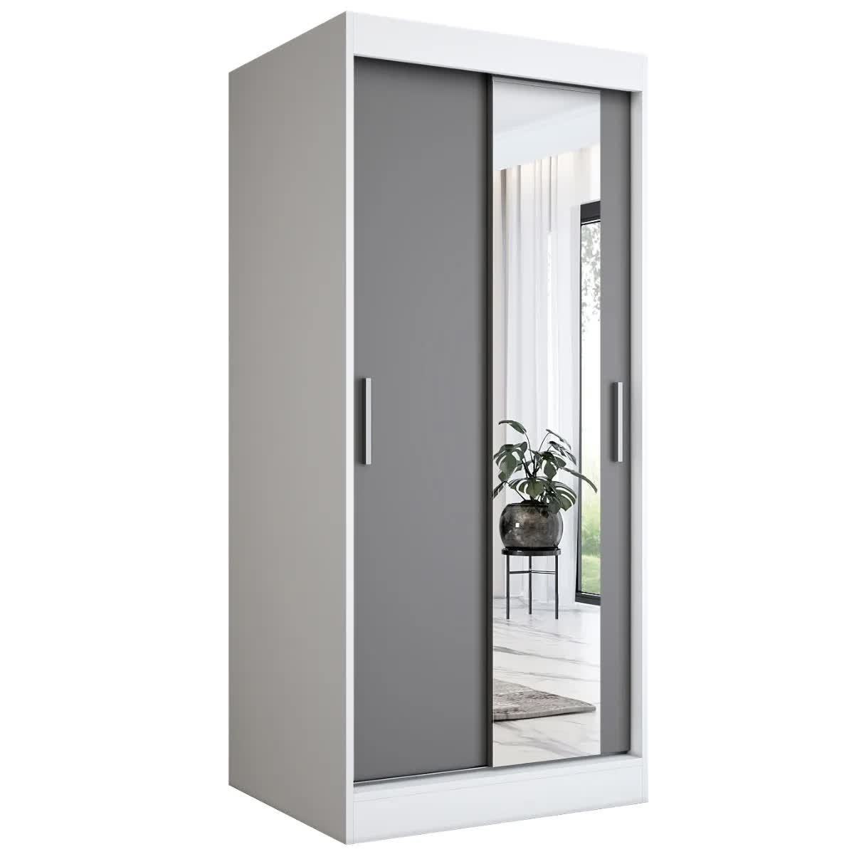 Szafa przesuwna MODUO COMFORT 90 biała mat/antracyt z lustrem po prawej