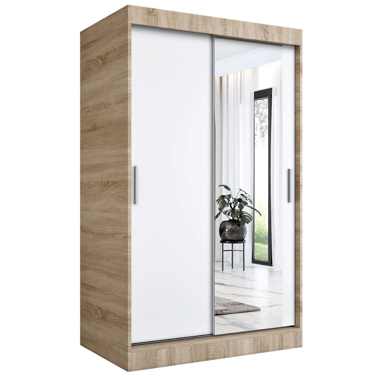 Szafa przesuwna MODUO COMFORT 120 dąb sonoma/biała mat z lustrem po prawej