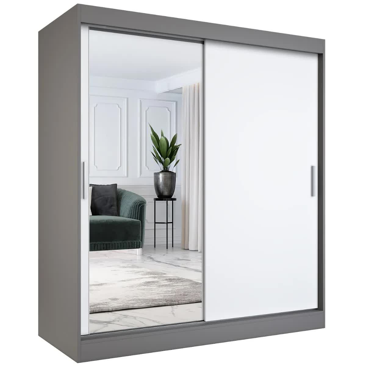 Szafa przesuwna MODUO COMFORT 180 antracyt/biała mat z lustrem po lewej