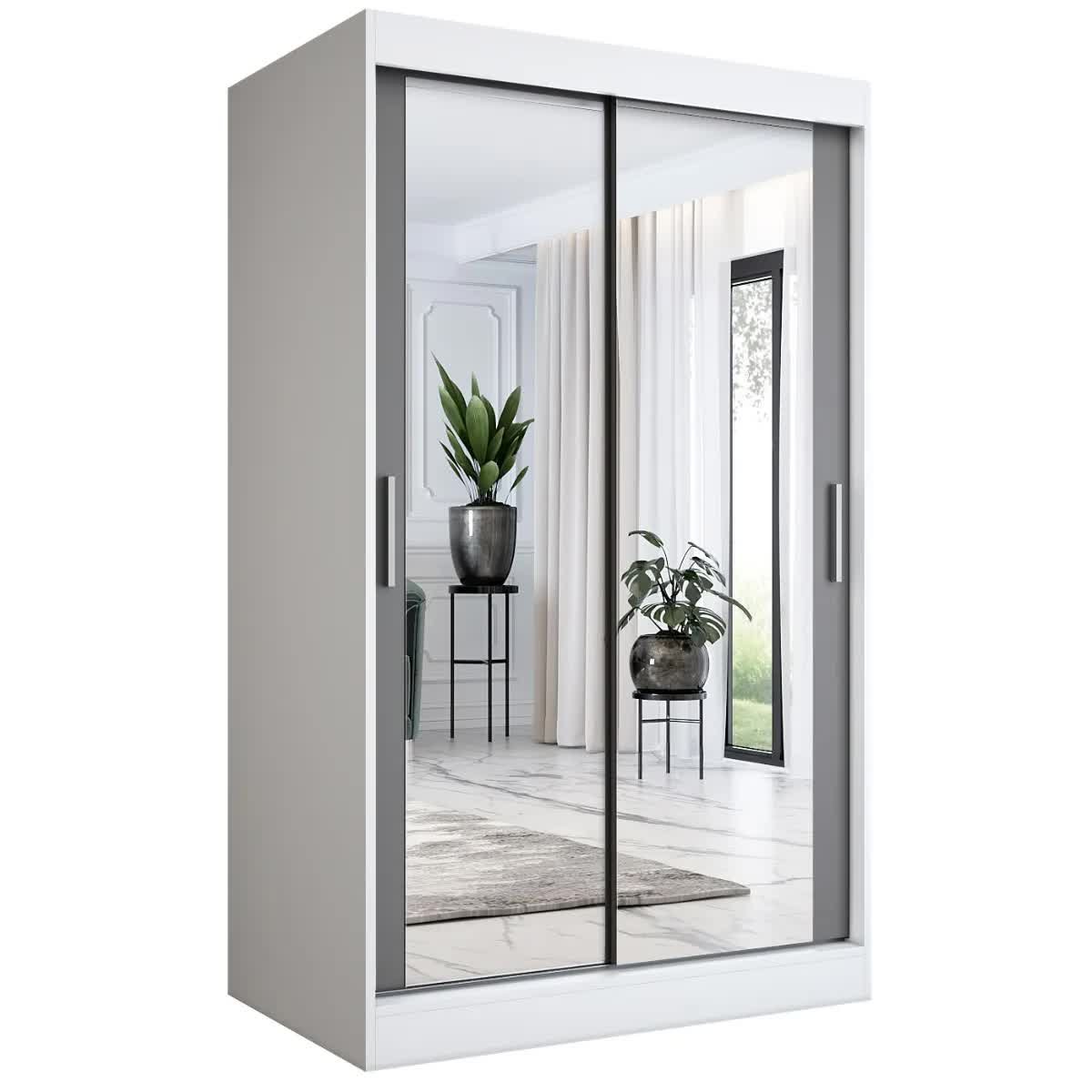 Szafa przesuwna MODUO COMFORT 120 biała mat/antracyt z dwoma lustrami