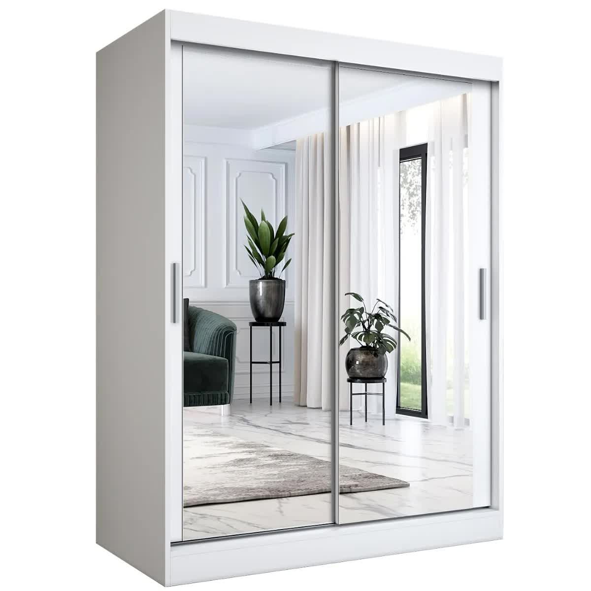 Szafa przesuwna MODUO COMFORT 150 biała mat z dwoma lustrami