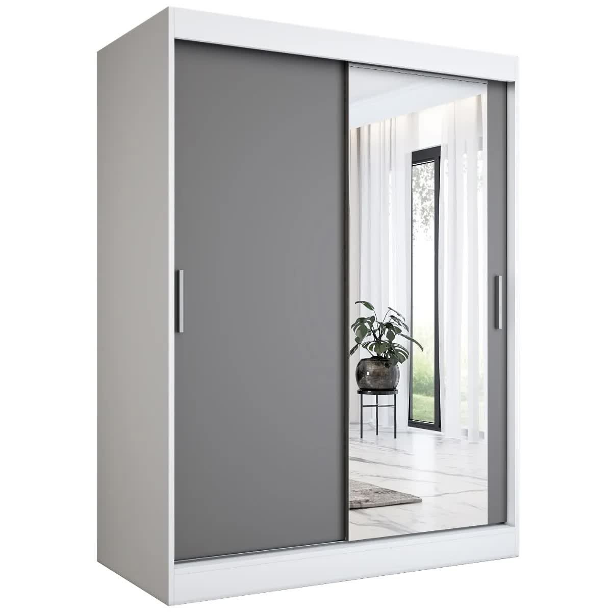 Szafa przesuwna MODUO COMFORT 150 biała mat/antracyt z lustrem po prawej