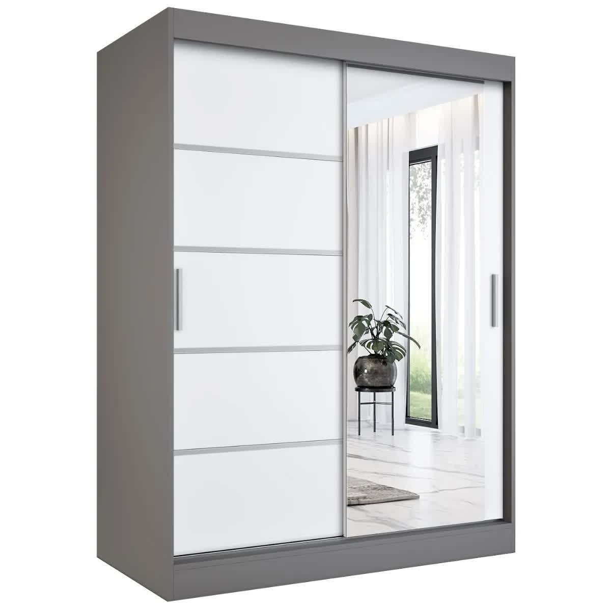 Szafa przesuwna MODUO COMFORT 2 150 antracyt/biała mat z lustrem