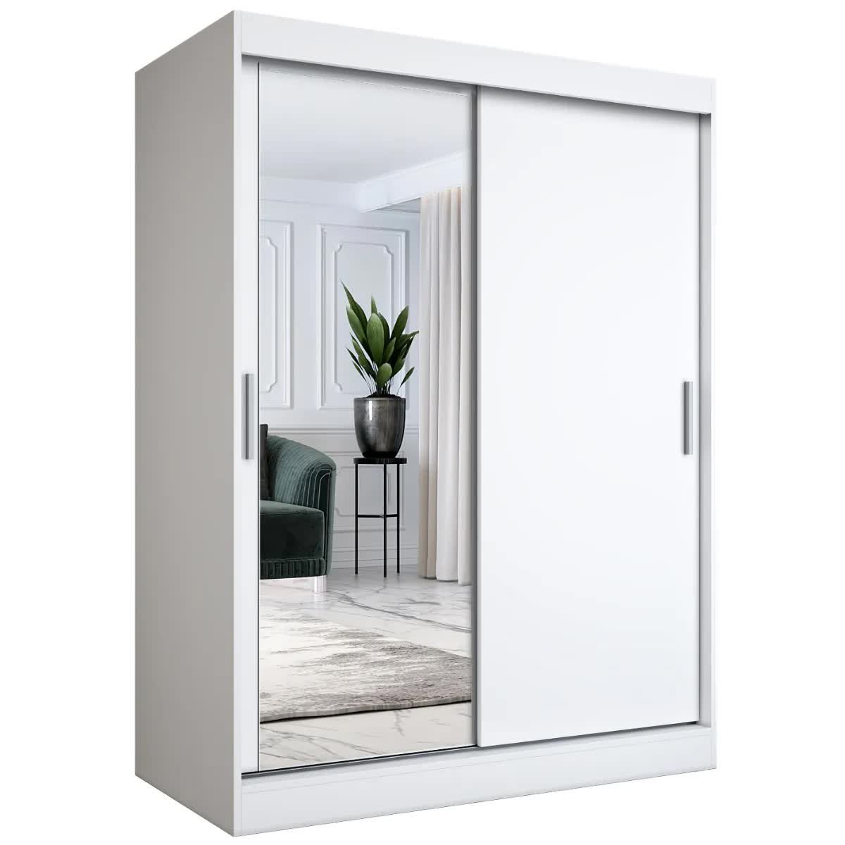 Szafa przesuwna MODUO COMFORT 150 biała mat z lustrem po lewej