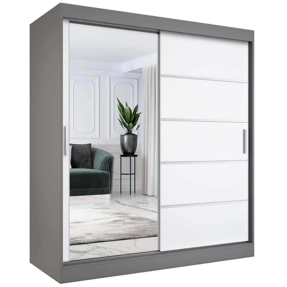 Szafa przesuwna MODUO COMFORT 3 180 antracyt/biała mat z lustrem