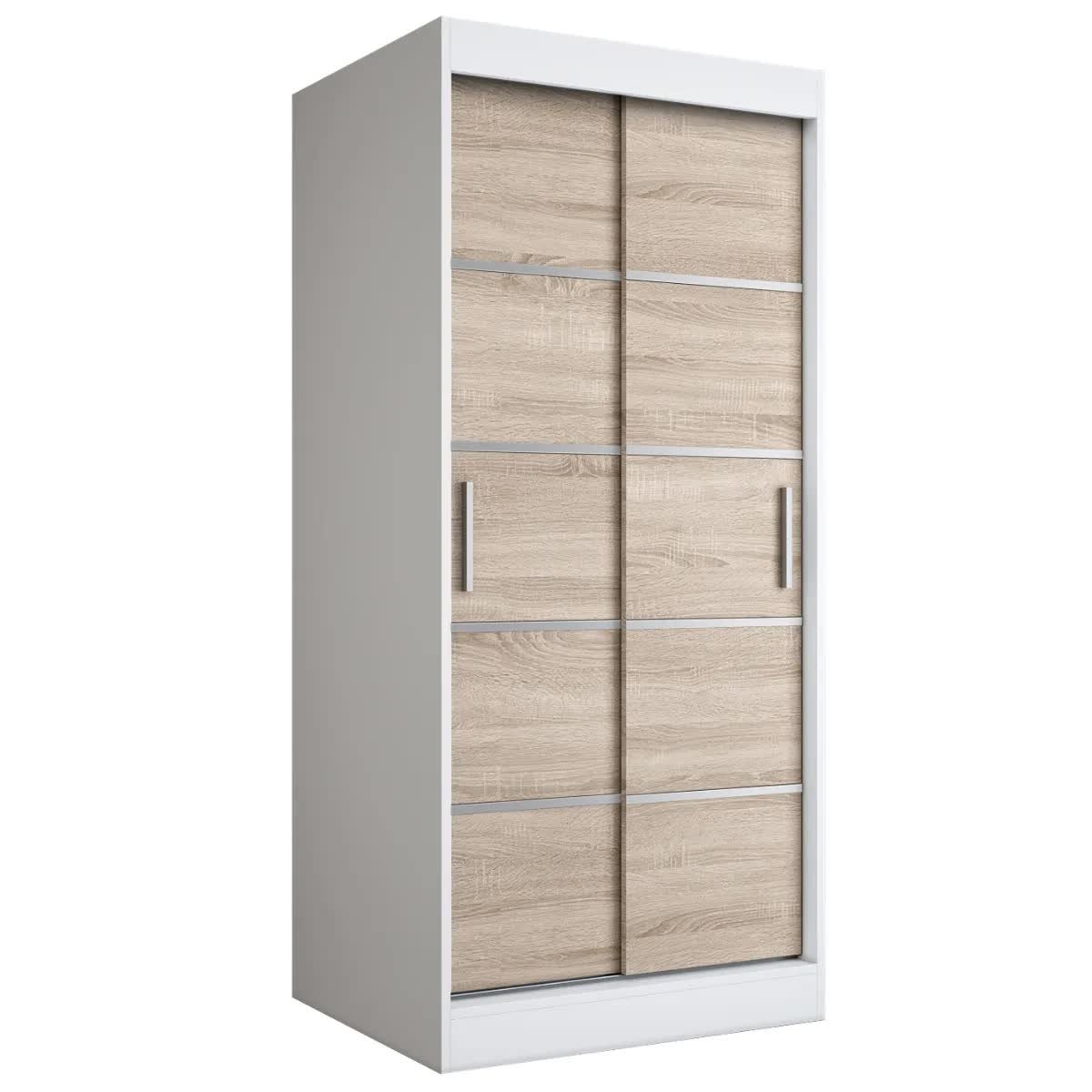 Szafa przesuwna MODUO COMFORT 90 biała mat/dąb sonoma z listwami