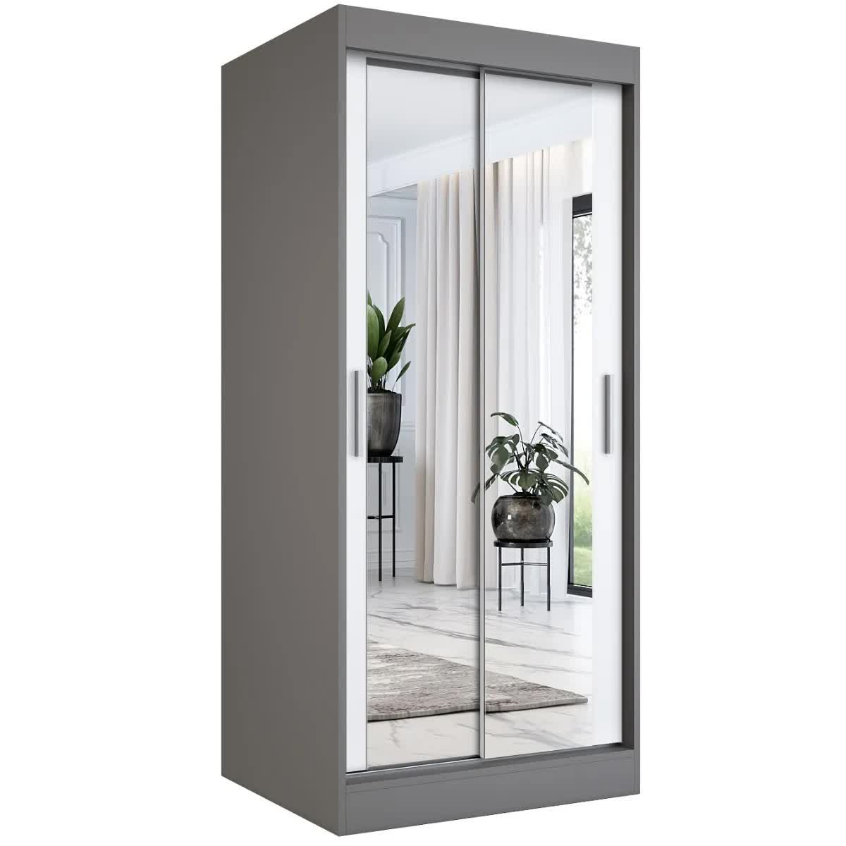 Szafa przesuwna MODUO COMFORT 90 antracyt/biała mat z dwoma lustrami