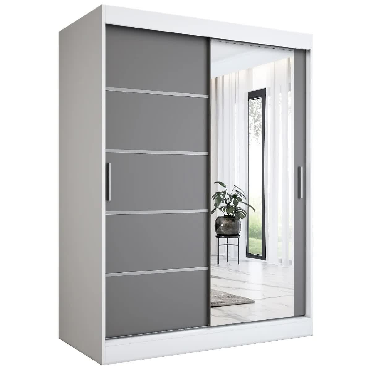 Szafa przesuwna MODUO COMFORT 2 150 biała mat/antracyt z lustrem