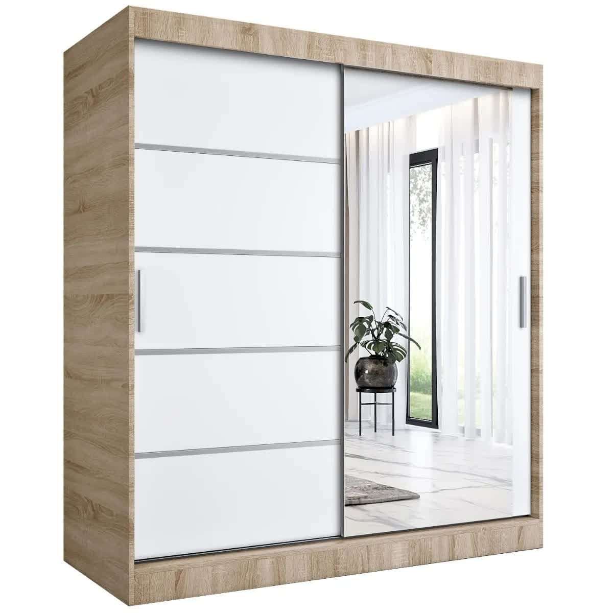 Szafa przesuwna MODUO COMFORT 2 180 dąb sonoma/biała mat z lustrem
