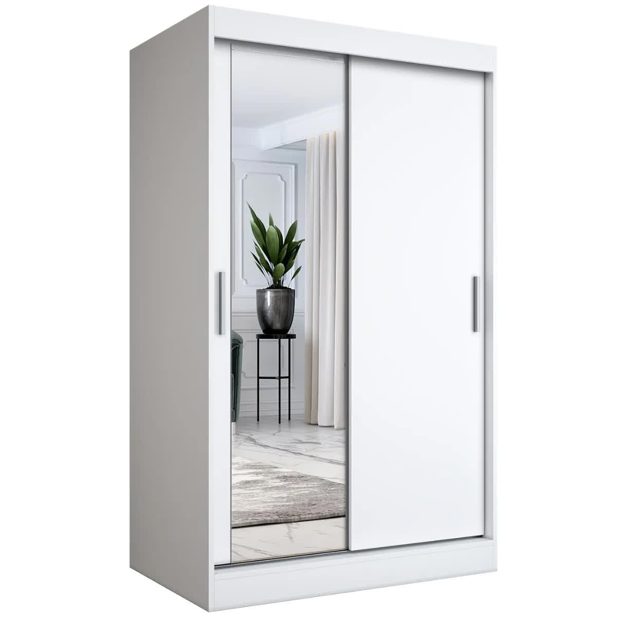 Szafa przesuwna MODUO COMFORT 120 biała mat z lustrem po lewej