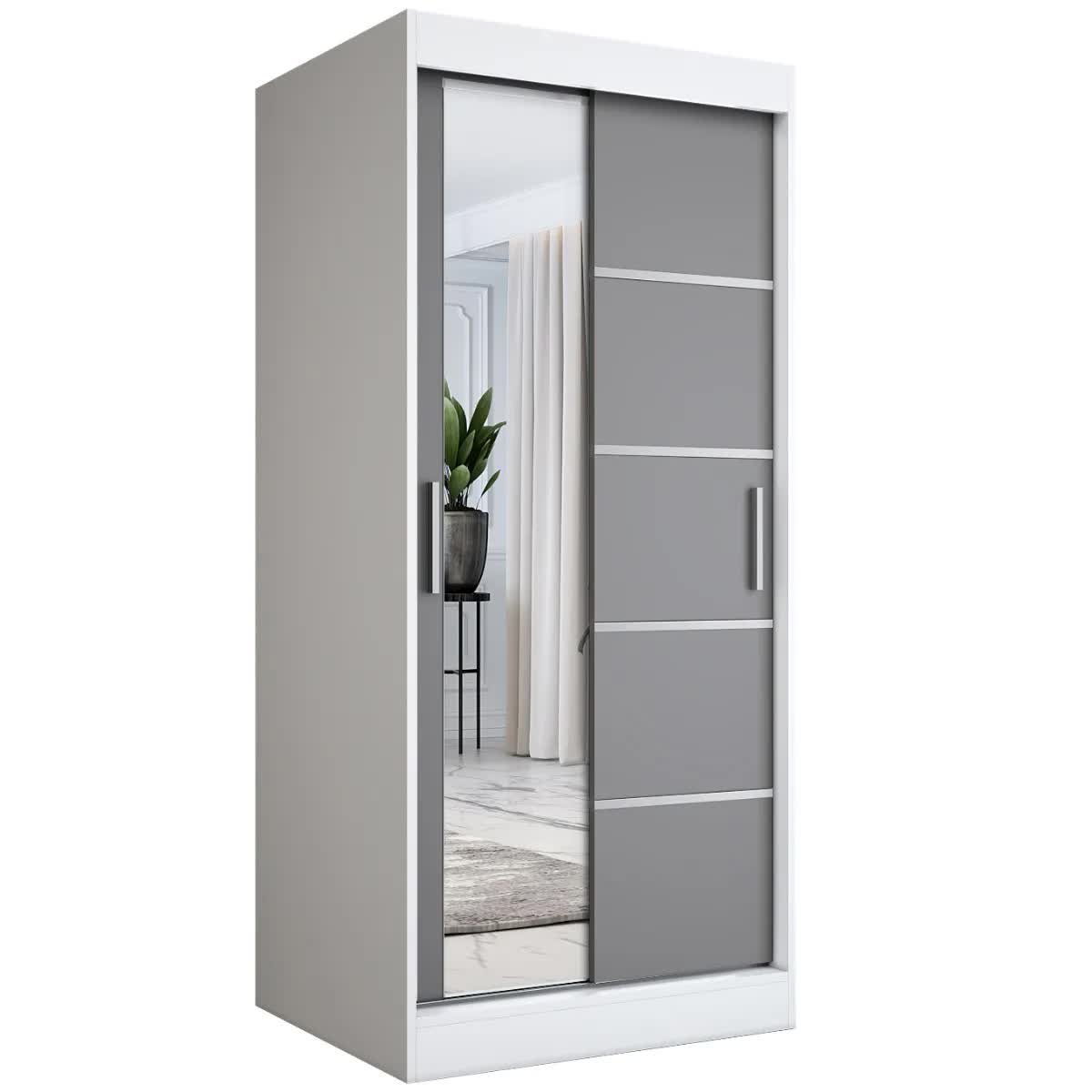 Szafa przesuwna MODUO COMFORT 3 90 biała mat/antracyt z lustrem