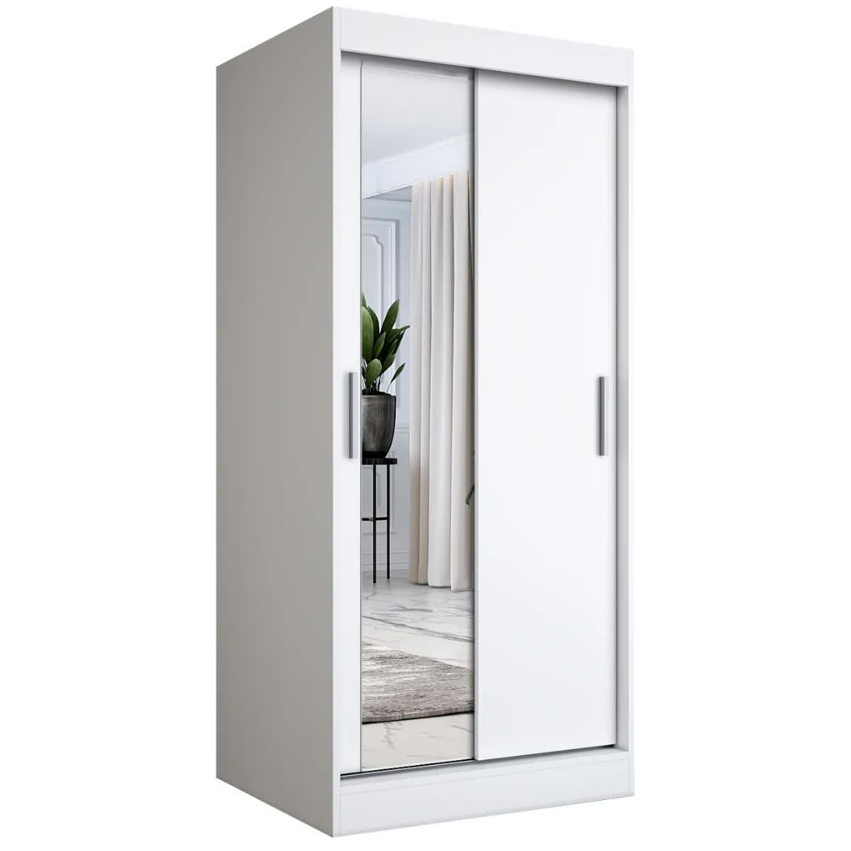 Szafa przesuwna MODUO COMFORT 90 biała mat z lustrem po lewej