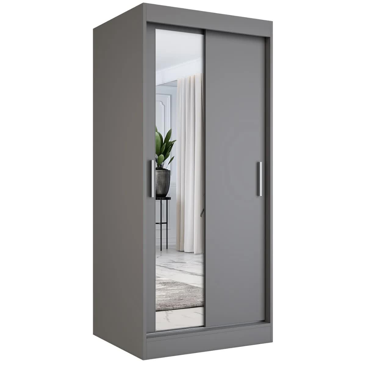 Szafa przesuwna MODUO COMFORT 90 antracyt z lustrem po lewej